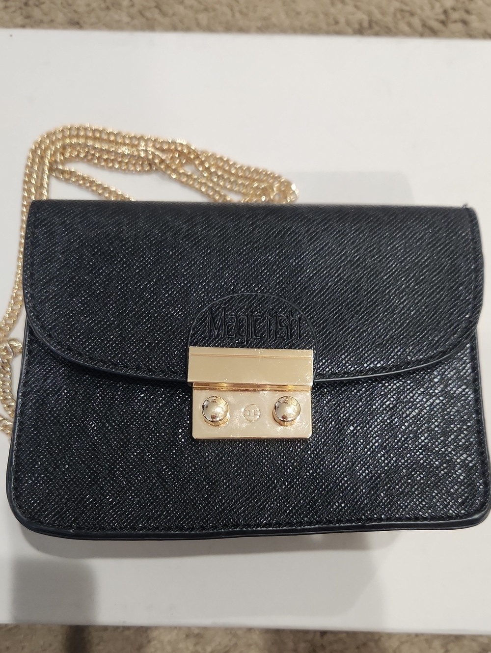 Black Chain Crossbody Bag with Gold Hardware